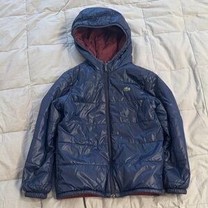 Lacoste Kids Dark Blue reversible Puffer Jacket lightweight down size XS or 6